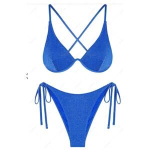 ZAFUL Metallic Criss Cross Tie Side Monowire Bikini Swimwear NWT Size 10